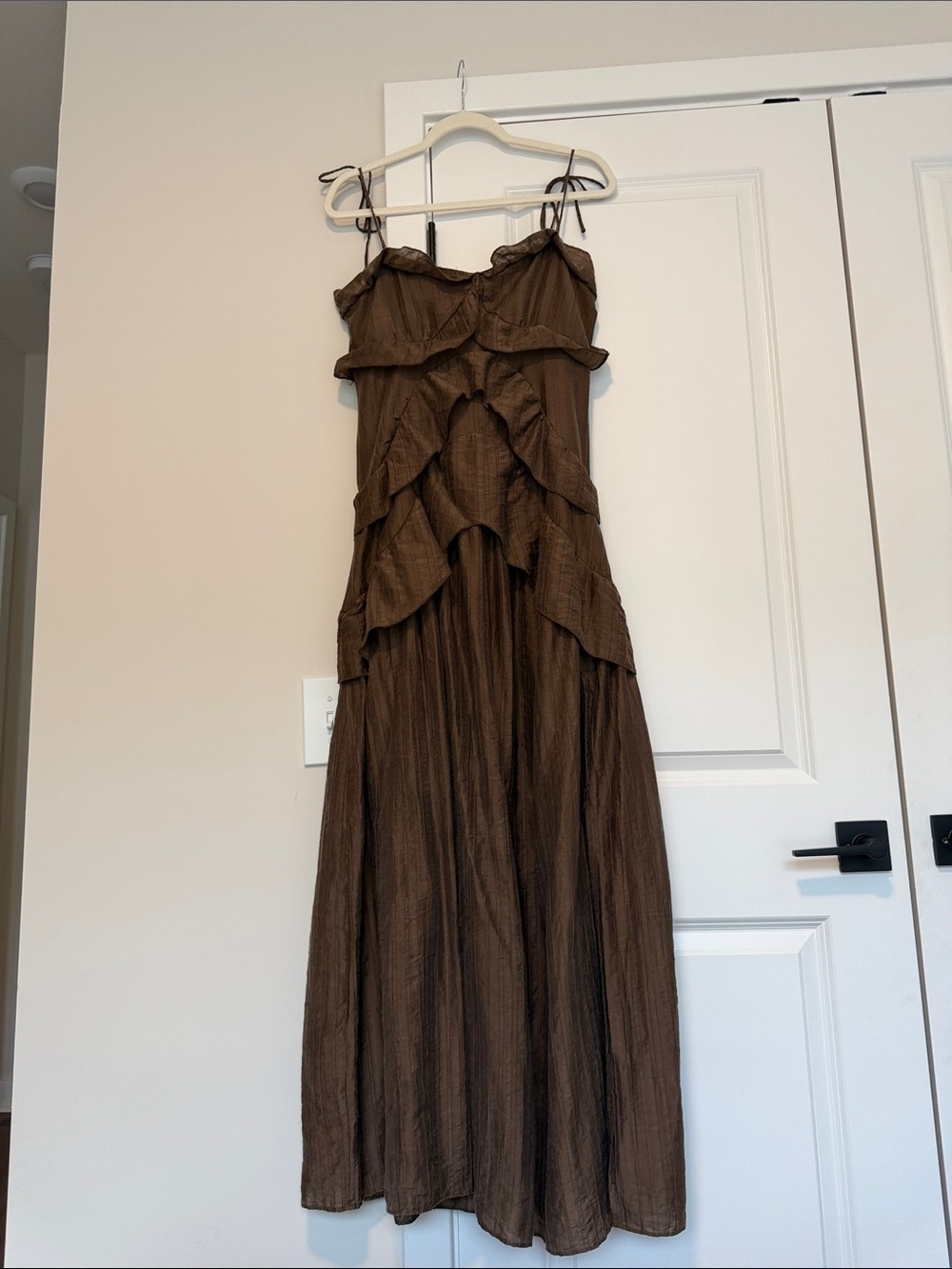 vestique Brown Tiered Ruffle Maxi Dress